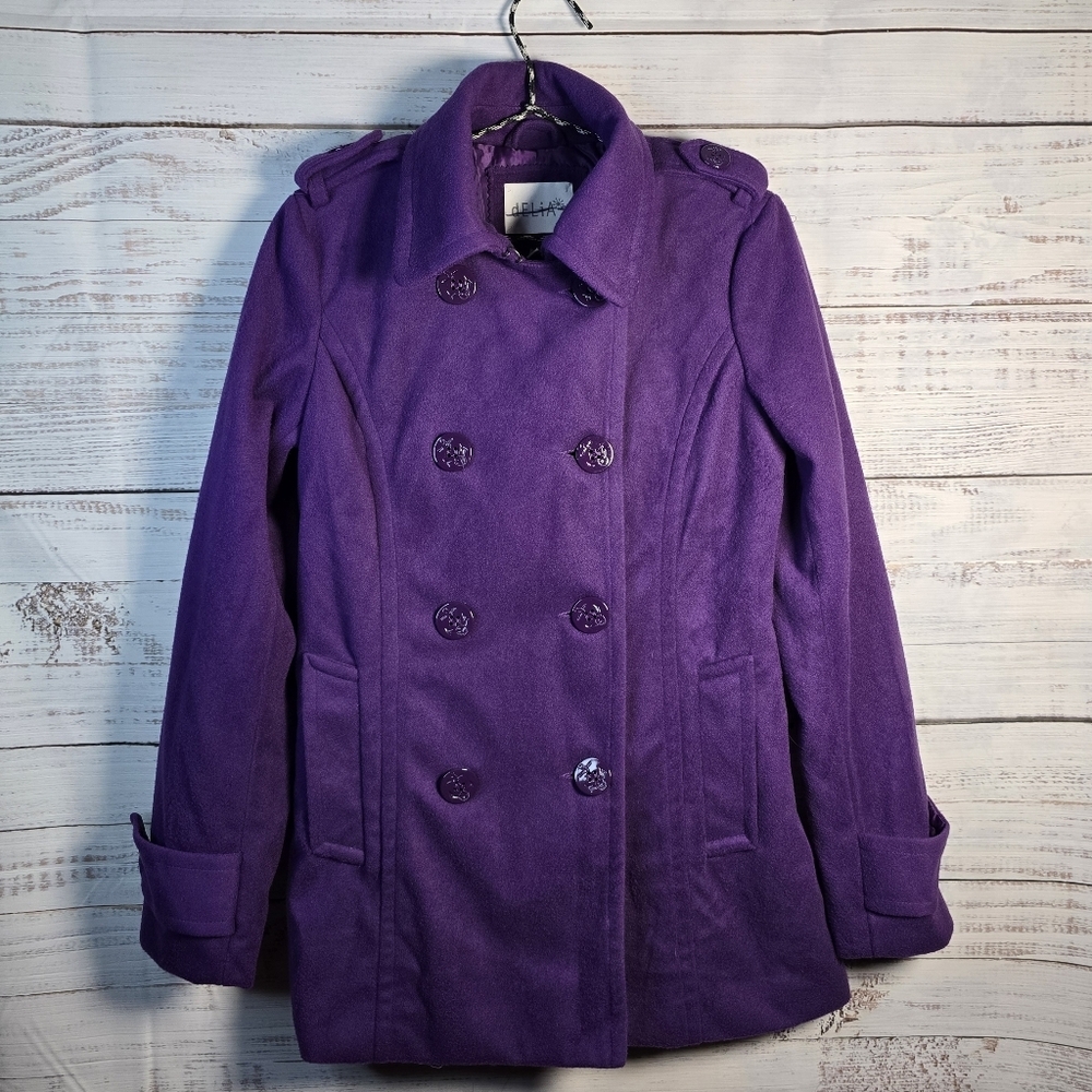 Delia’s Plum Wool-Blend Peacoat Medium Classic Winter Jacket Womens